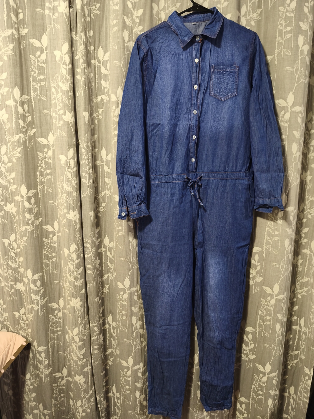 Denim Blue Long-Sleeve Jumpsuit 100 Cotton